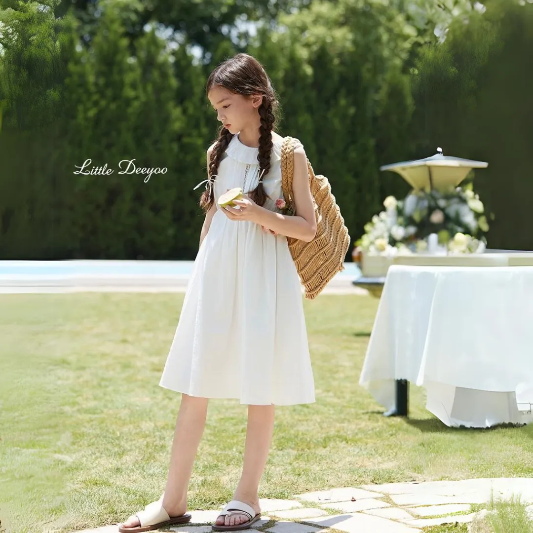 蕾丝拼接镂空背心裙 Premium White Lace Ruffle Summer Dress