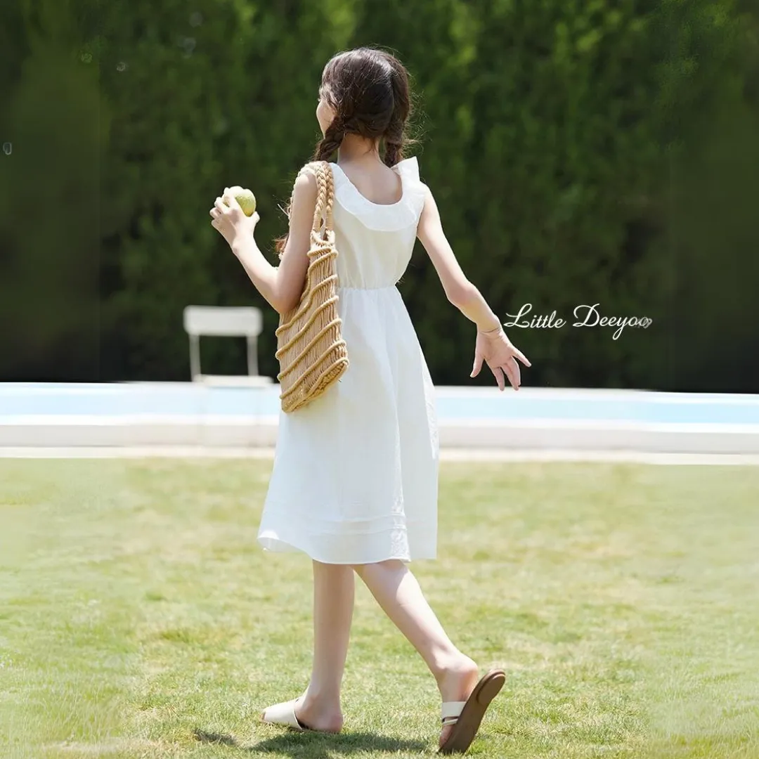蕾丝拼接镂空背心裙 Premium White Lace Ruffle Summer Dress