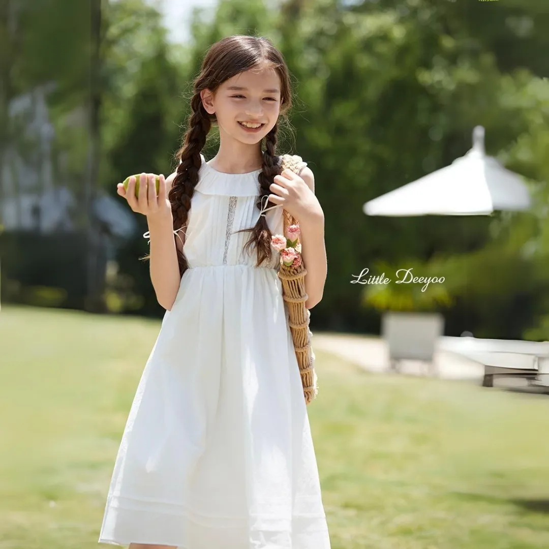 蕾丝拼接镂空背心裙 Premium White Lace Ruffle Summer Dress