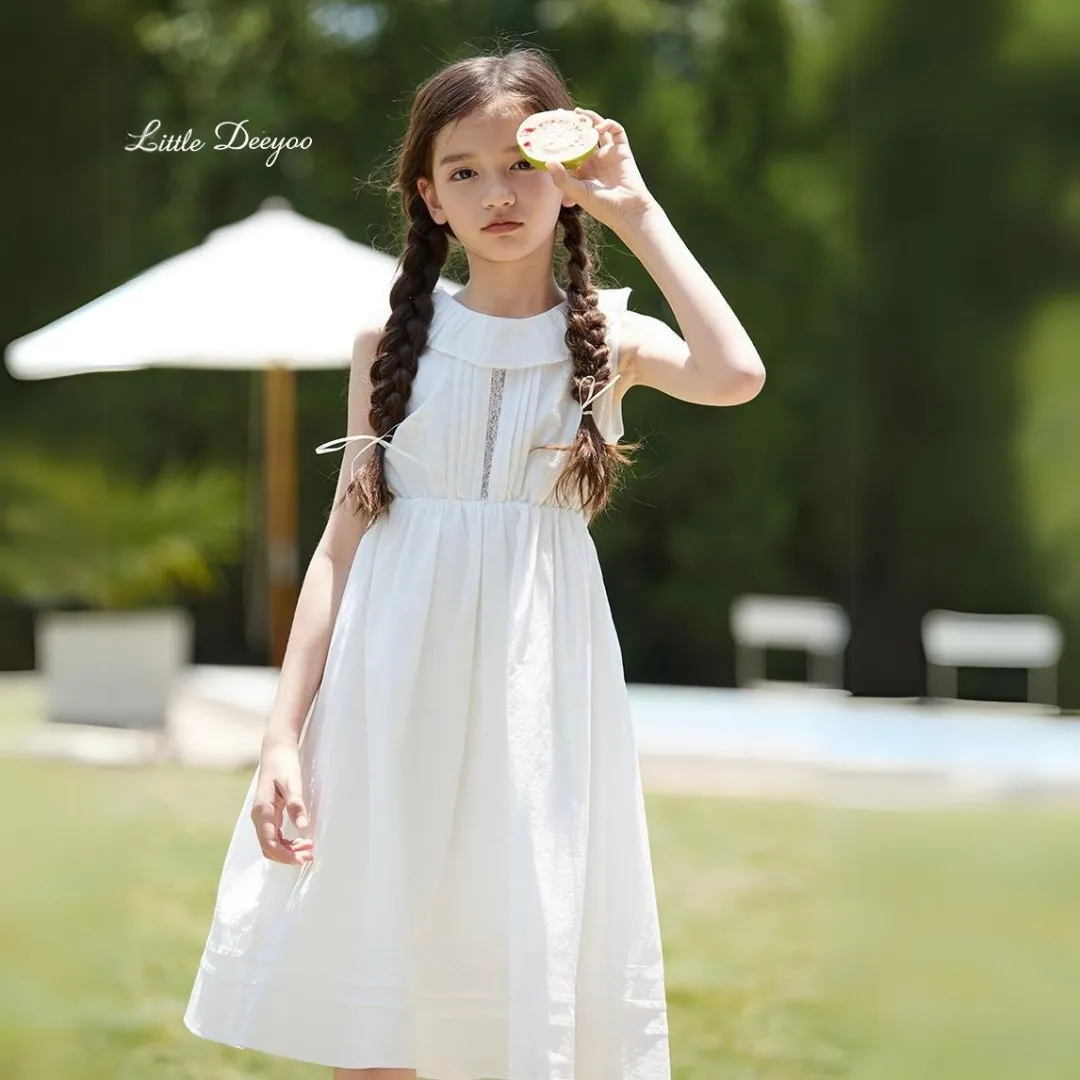 蕾丝拼接镂空背心裙 Premium White Lace Ruffle Summer Dress