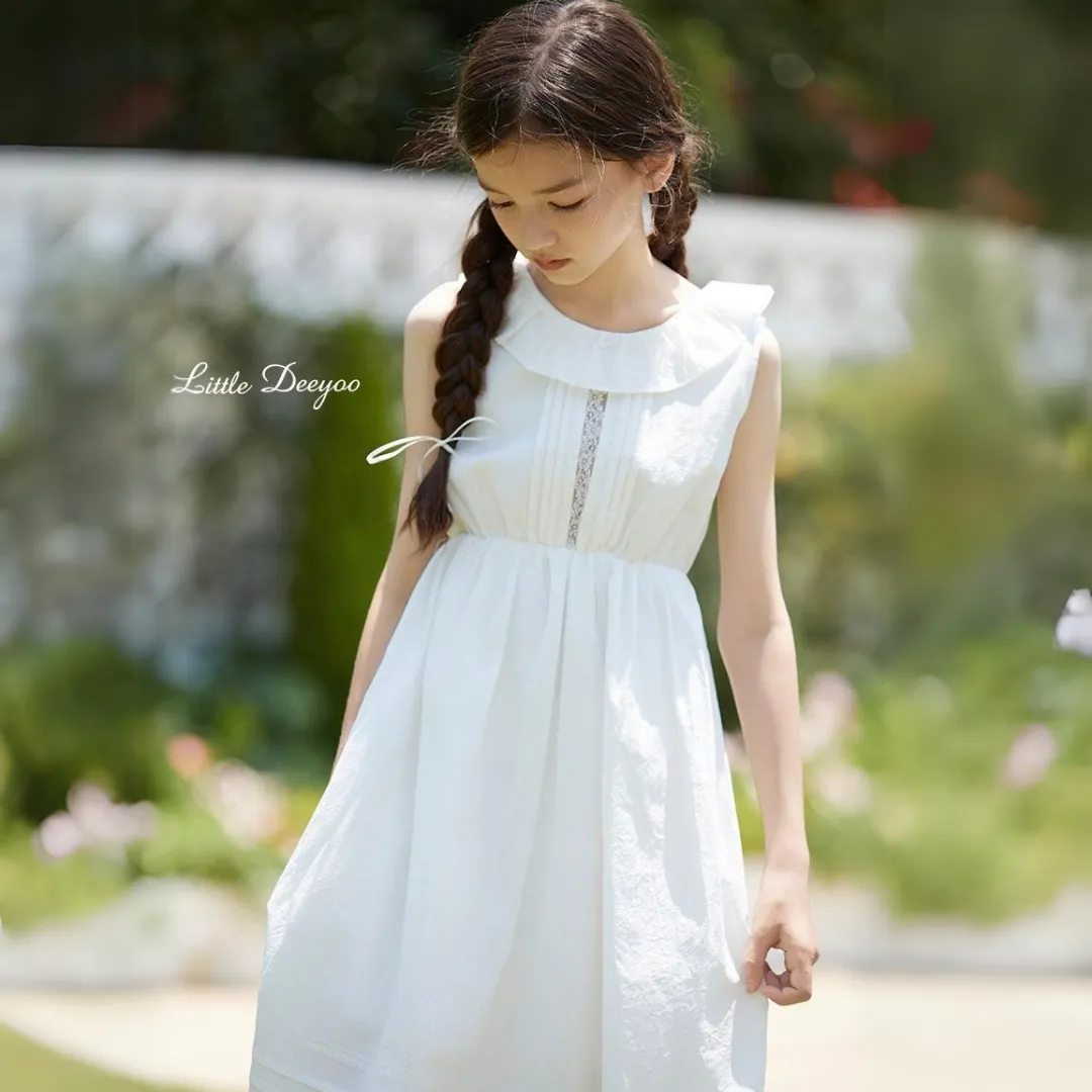 蕾丝拼接镂空背心裙 Premium White Lace Ruffle Summer Dress
