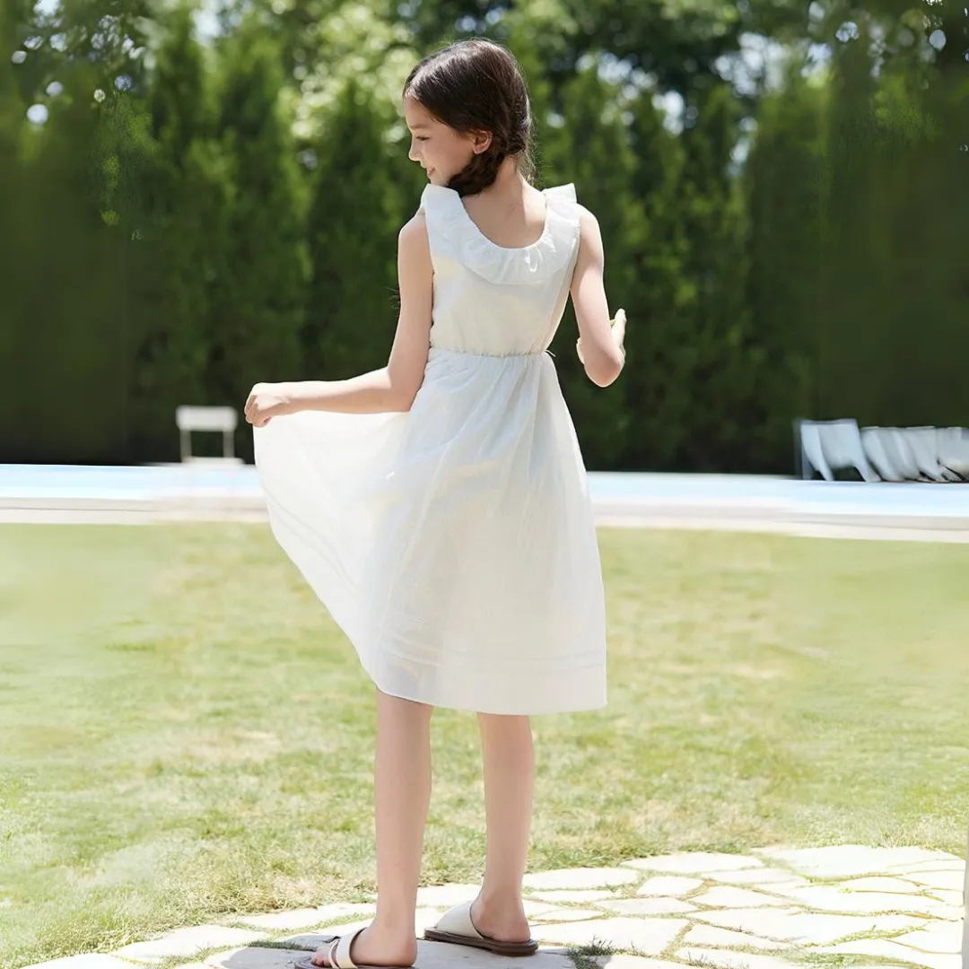 蕾丝拼接镂空背心裙 Premium White Lace Ruffle Summer Dress