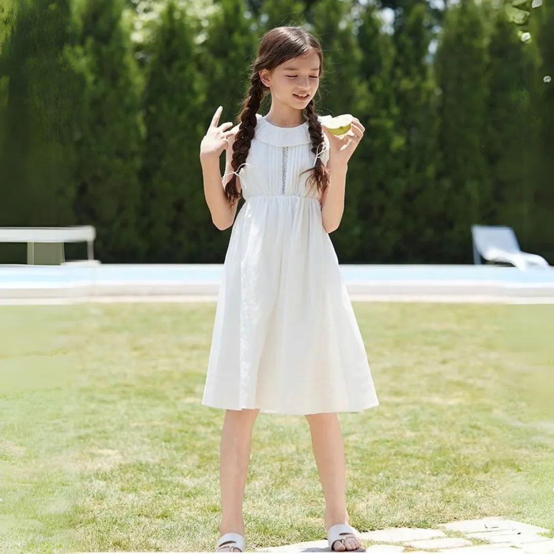 蕾丝拼接镂空背心裙 Premium White Lace Ruffle Summer Dress