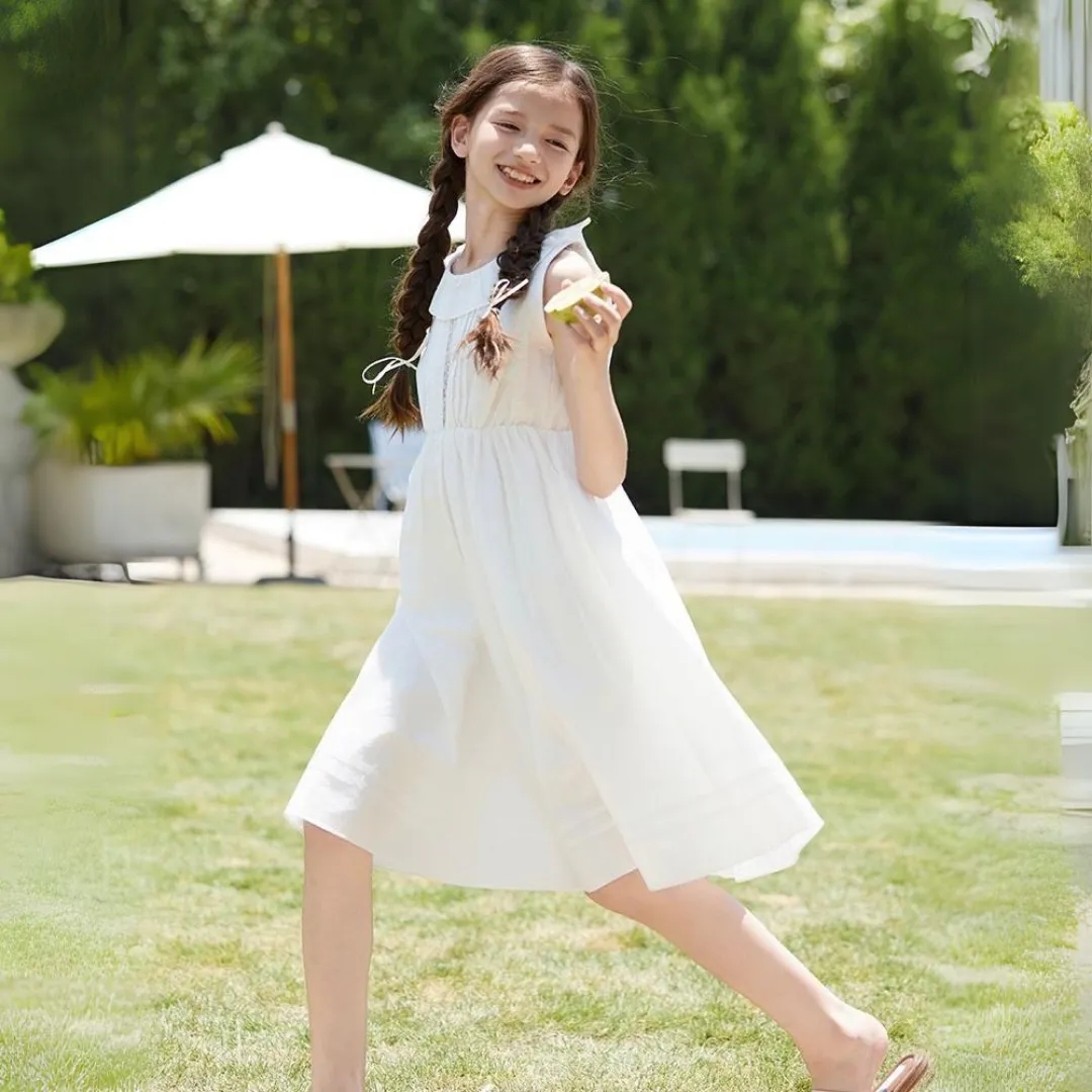 蕾丝拼接镂空背心裙 Premium White Lace Ruffle Summer Dress