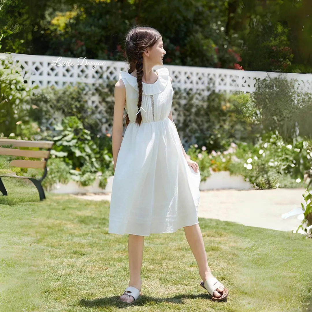 蕾丝拼接镂空背心裙 Premium White Lace Ruffle Summer Dress
