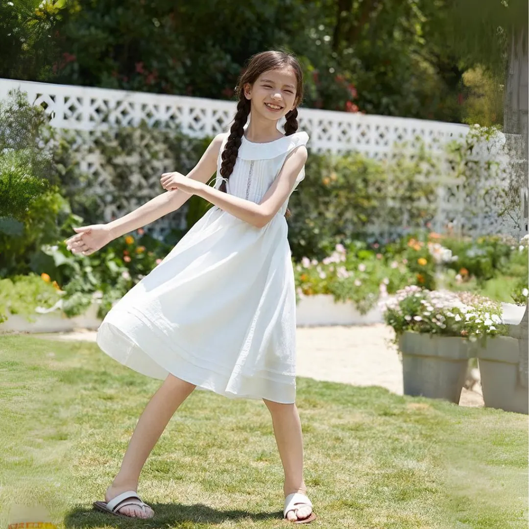 蕾丝拼接镂空背心裙 Premium White Lace Ruffle Summer Dress