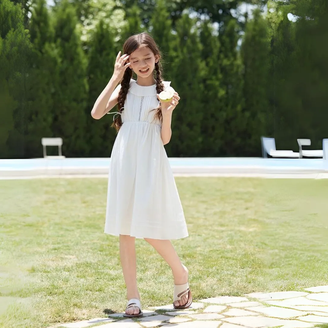 蕾丝拼接镂空背心裙 Premium White Lace Ruffle Summer Dress