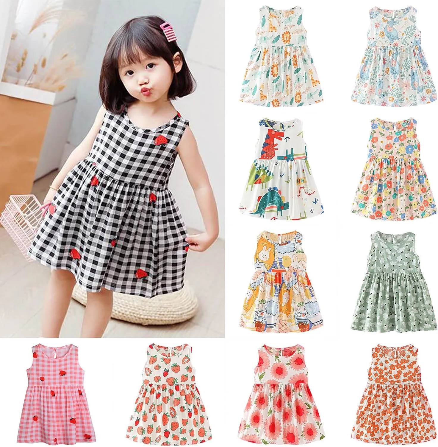 0-5 Years Baby Girls Sleeveless Sundress Floral Prints Ruffles Mini Dress Baby Casual Dress Summer Clothes UC64
