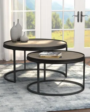 2-piece Round Nesting Tables Weathered Elm