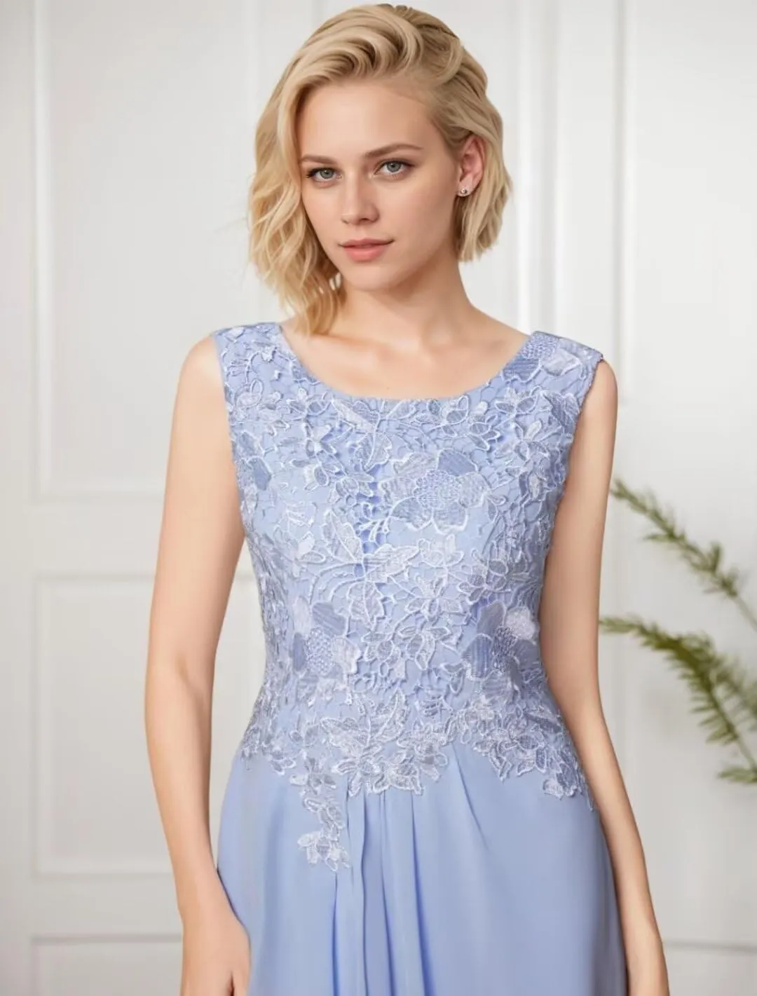 2 Pieces Mother of The Bride Dresses for Wedding 1/2 Sleeves Chiffon Lace Knee Length Formal Outfits for Women