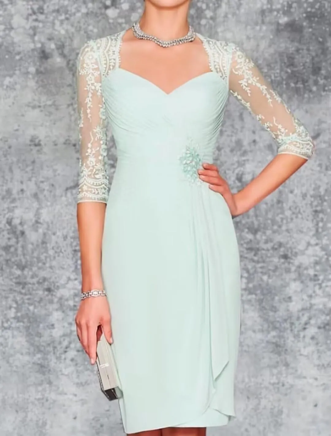 2 Pieces Mother of The Bride Dresses for Wedding Long Sleeves Chiffon Formal Outfits for Women with Jackets