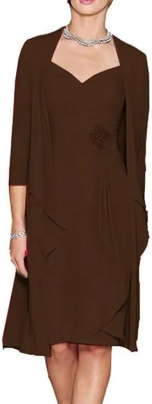 2 Pieces Mother of The Bride Dresses for Wedding Long Sleeves Chiffon Formal Outfits for Women with Jackets