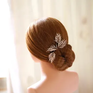 2pc feather shape beads hair pins for bride headdress