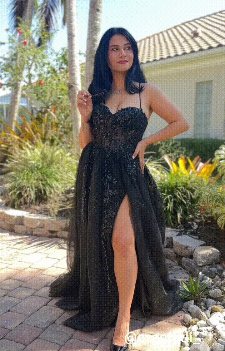 A-Line Corset Sequin Embroidery Split Lace-up Puffy Dress