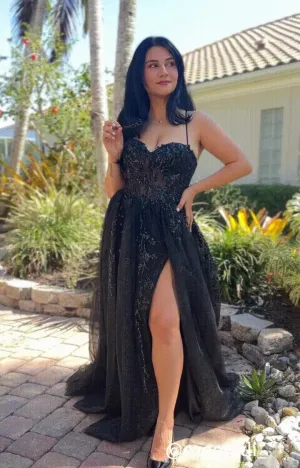 A-Line Corset Sequin Embroidery Split Lace-up Puffy Dress