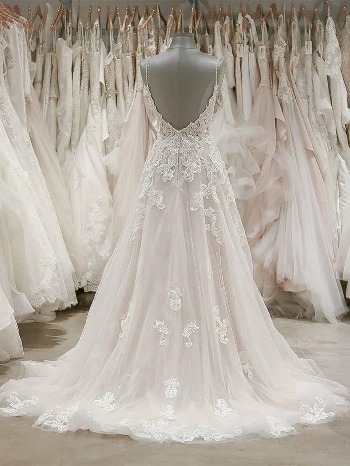 A Line Spaghetti Straps Beach Wedding Dresses Rustic Wedding Gowns SED351