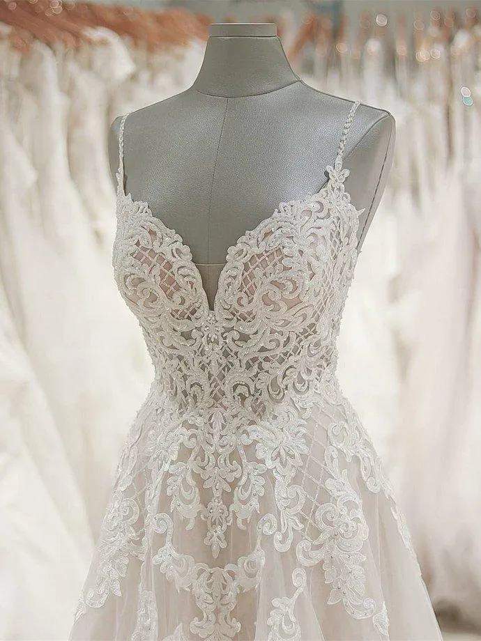 A Line Spaghetti Straps Beach Wedding Dresses Rustic Wedding Gowns SED351