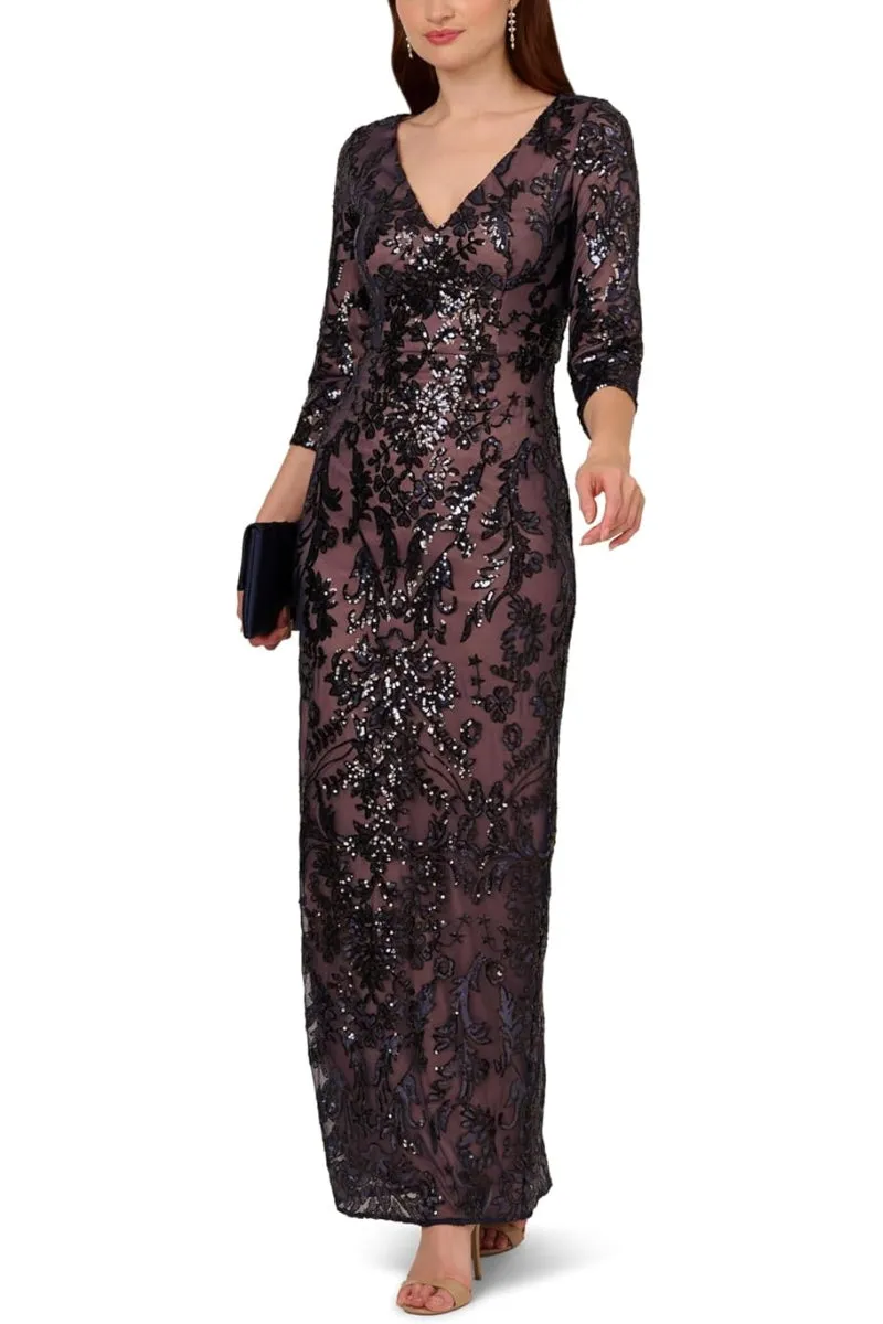 Adrianna Papell Beaded Bodice V-Neckline Dress - Wholesale