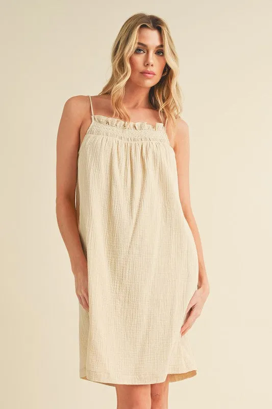 Aemi   Co Embroidered Trim Gauze Square Neck Mini Cami Dress