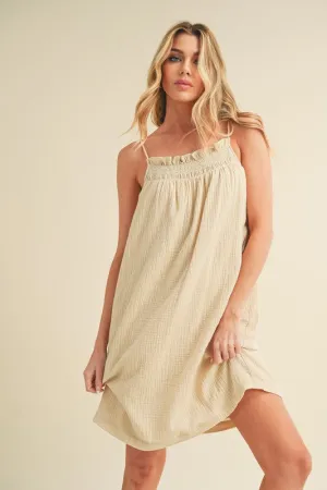 Aemi   Co Embroidered Trim Gauze Square Neck Mini Cami Dress