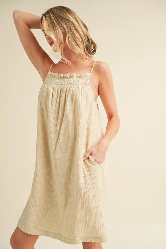 Aemi   Co Embroidered Trim Gauze Square Neck Mini Cami Dress
