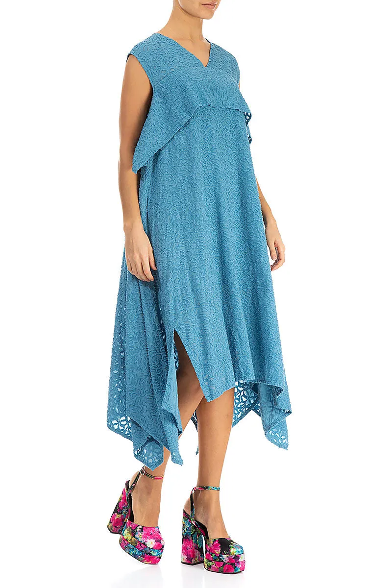 Asymmetric Floral Denim Silk Dress