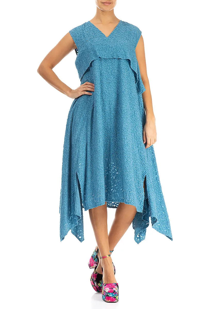 Asymmetric Floral Denim Silk Dress