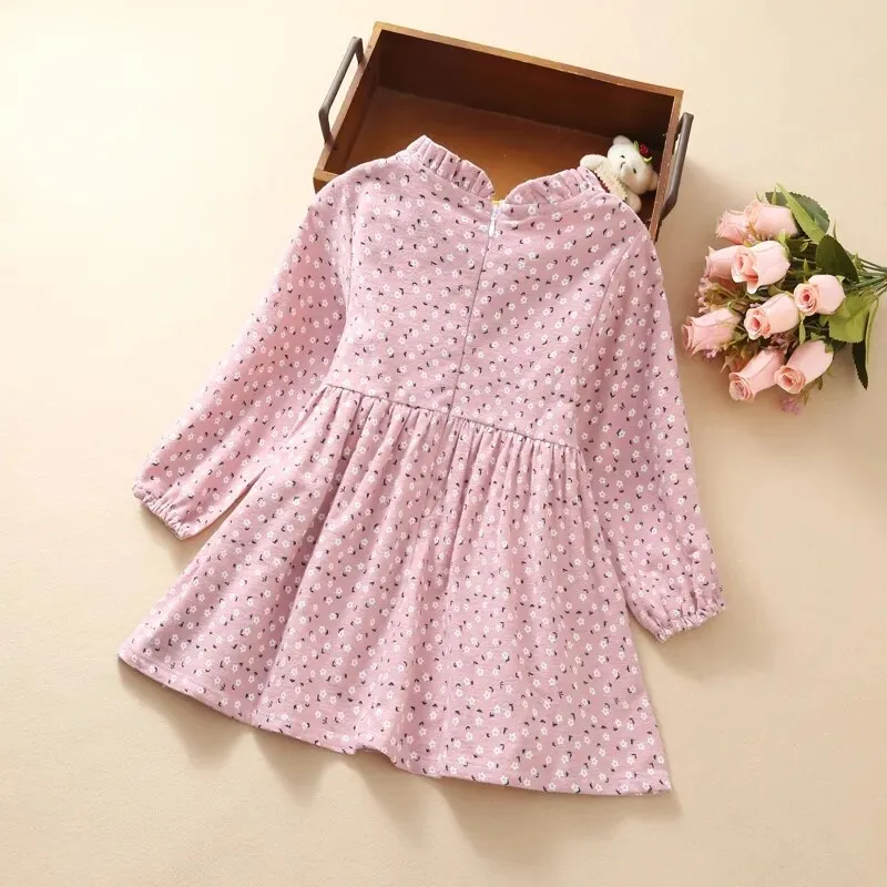 Autumn Girls Print Dress 2-10Year Kids Plush Thick Dresses for Girls Lace Collar Princess Dress Toddler Girl Winter Clothes 8 10