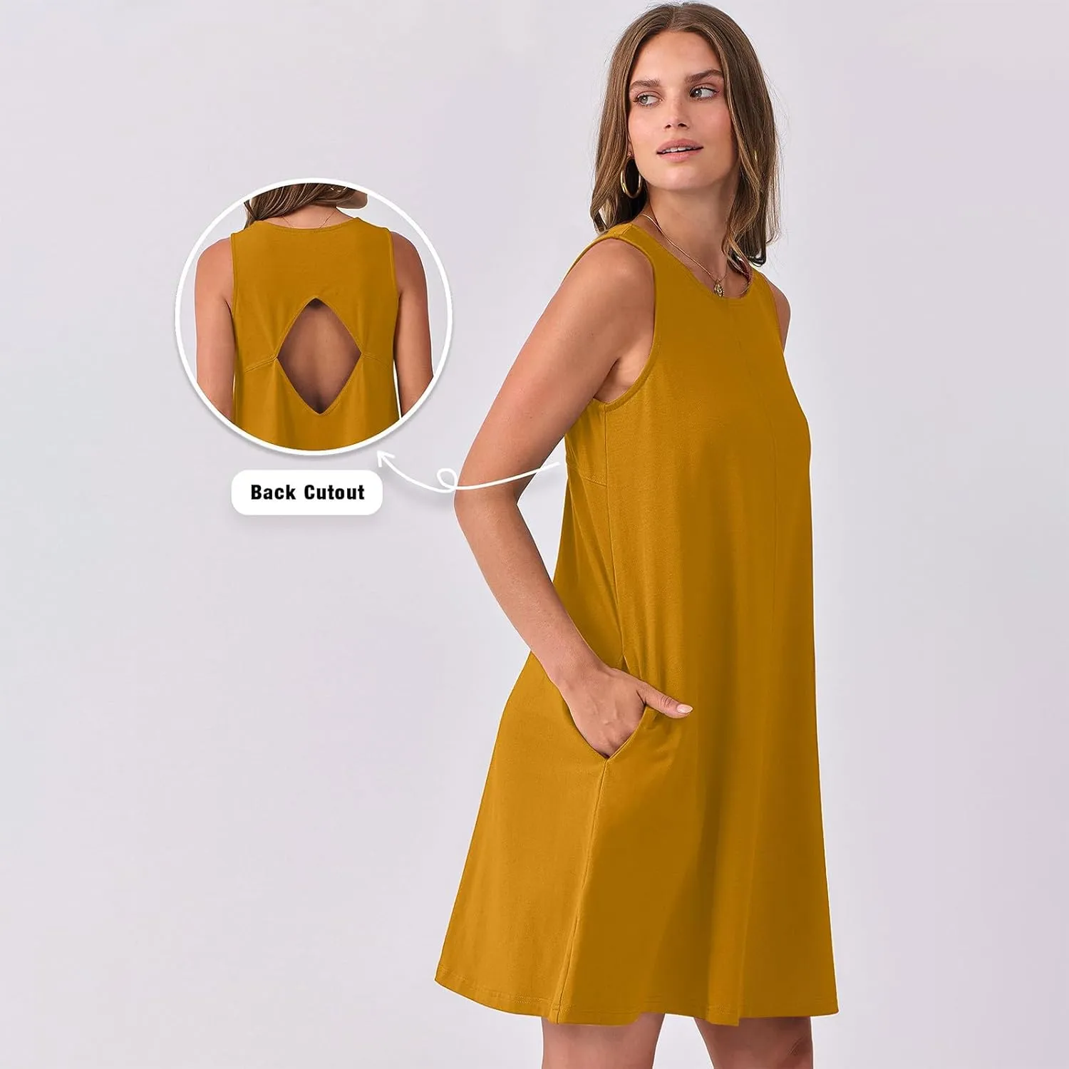 Backless Mini Dress Women 2025 Sleeveless Crewneck Solid Color Loose Summer Casual Sexy Open Back Vacation Outfits