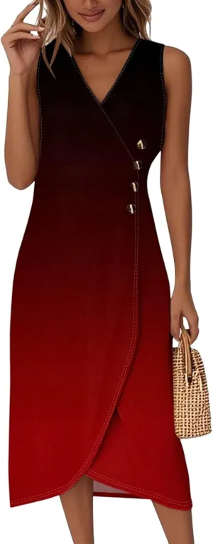 Beach Dresses for Women 2025 Vacation Trendy Elegant V Neck Sleeveless Summer Dress Casual Irregular Hem Midi Sundress