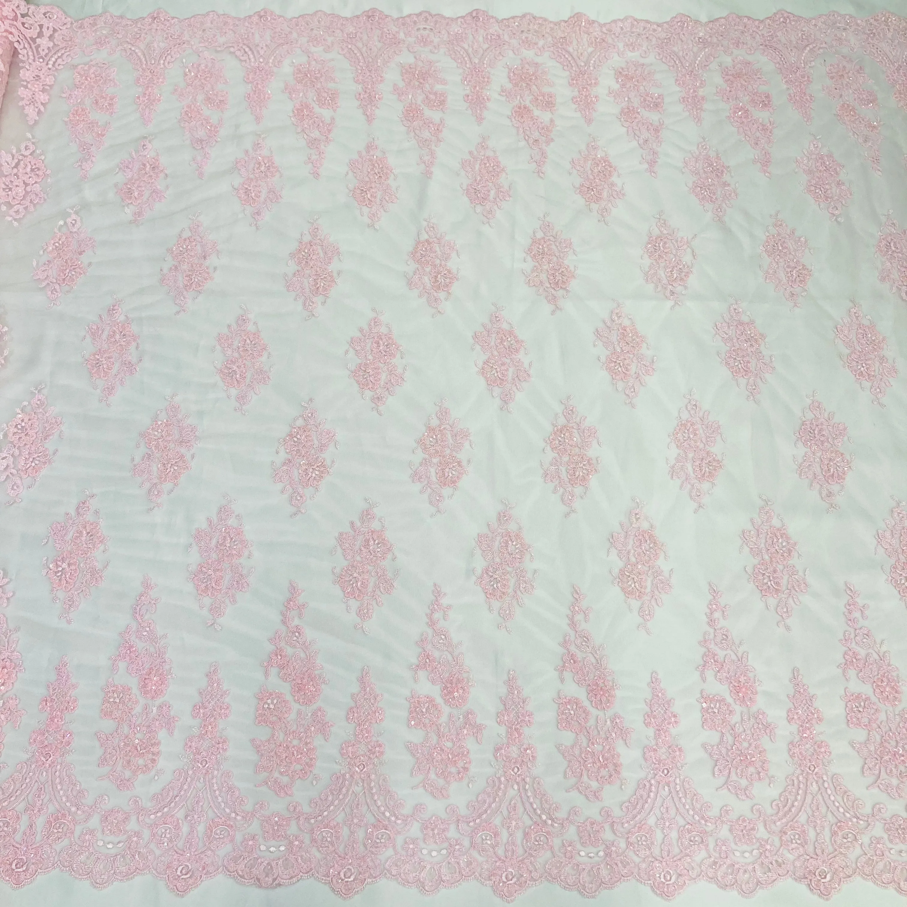 Beaded & Corded Lace Fabric Embroidered on 100% Polyester Net Mesh | Lace USA - 96784W-BP