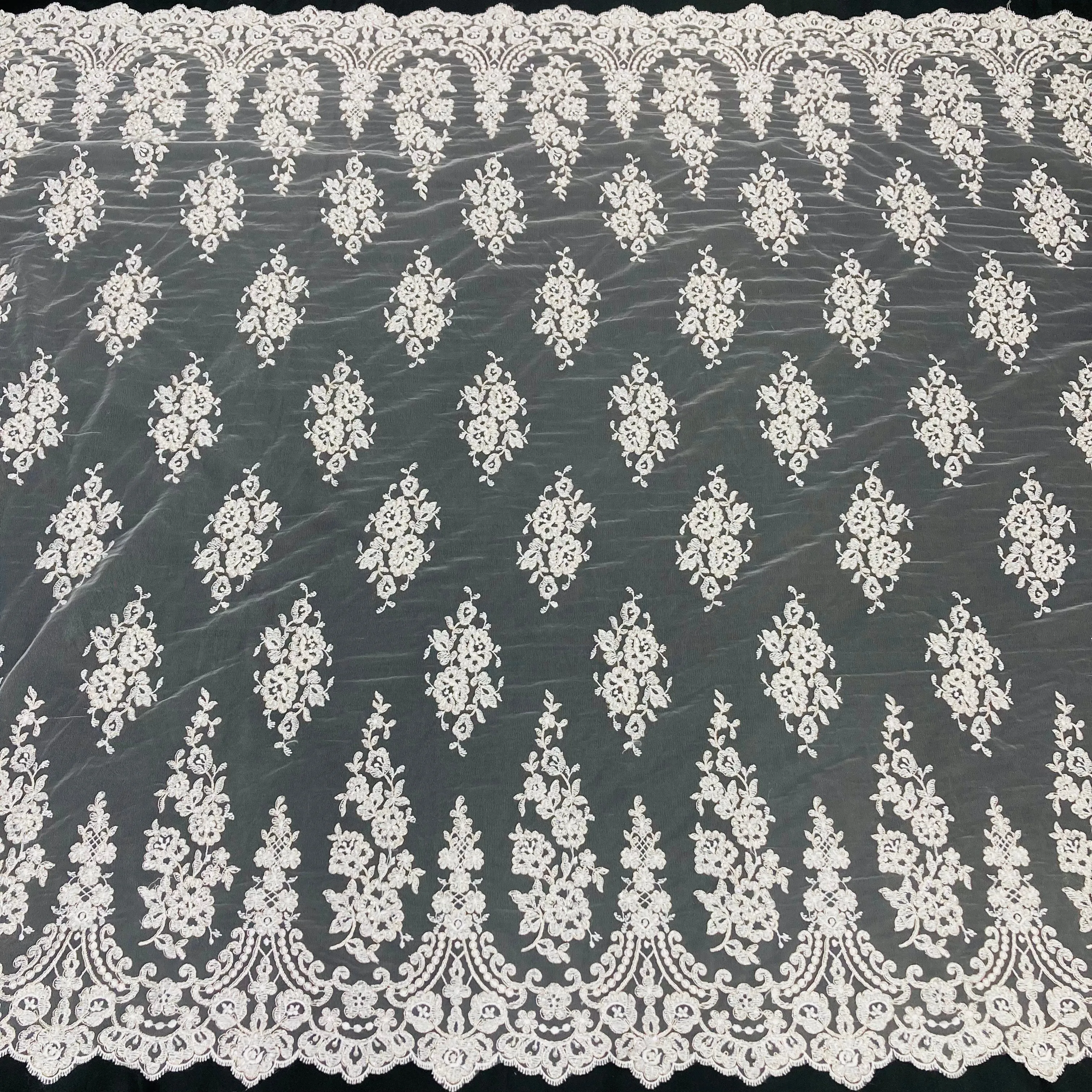 Beaded & Corded Lace Fabric Embroidered on 100% Polyester Net Mesh | Lace USA - 96784W-BP