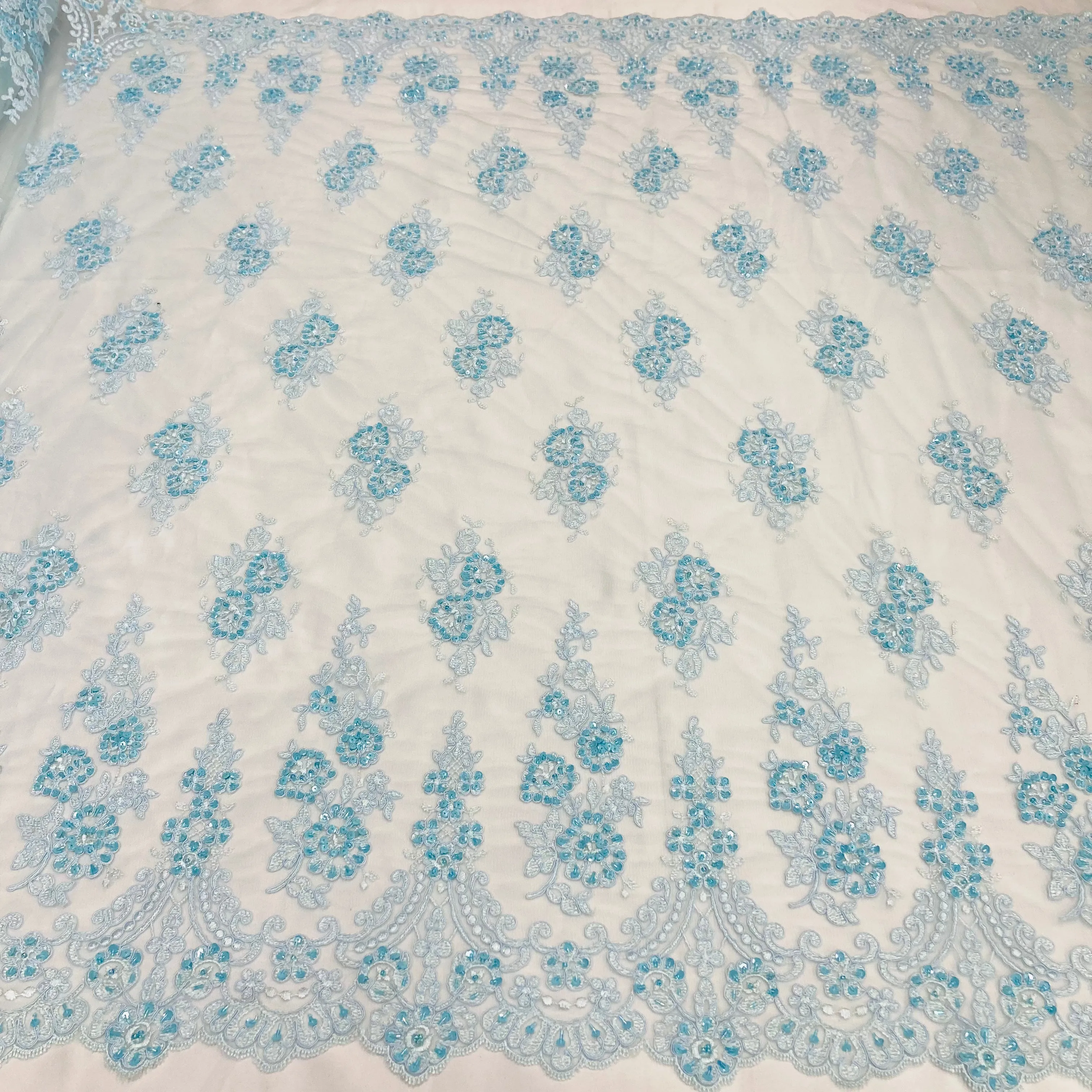 Beaded & Corded Lace Fabric Embroidered on 100% Polyester Net Mesh | Lace USA - 96784W-BP