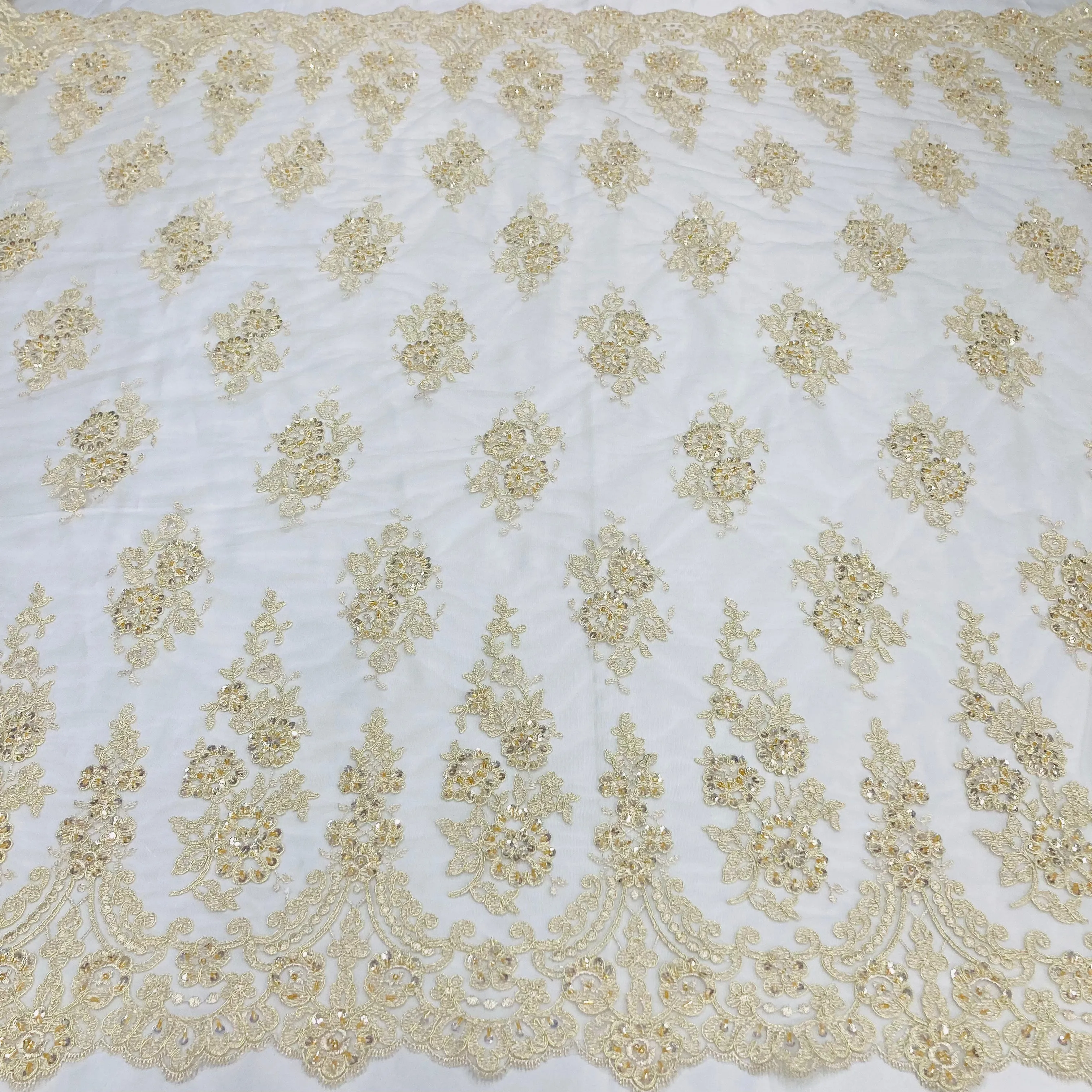 Beaded & Corded Lace Fabric Embroidered on 100% Polyester Net Mesh | Lace USA - 96784W-BP