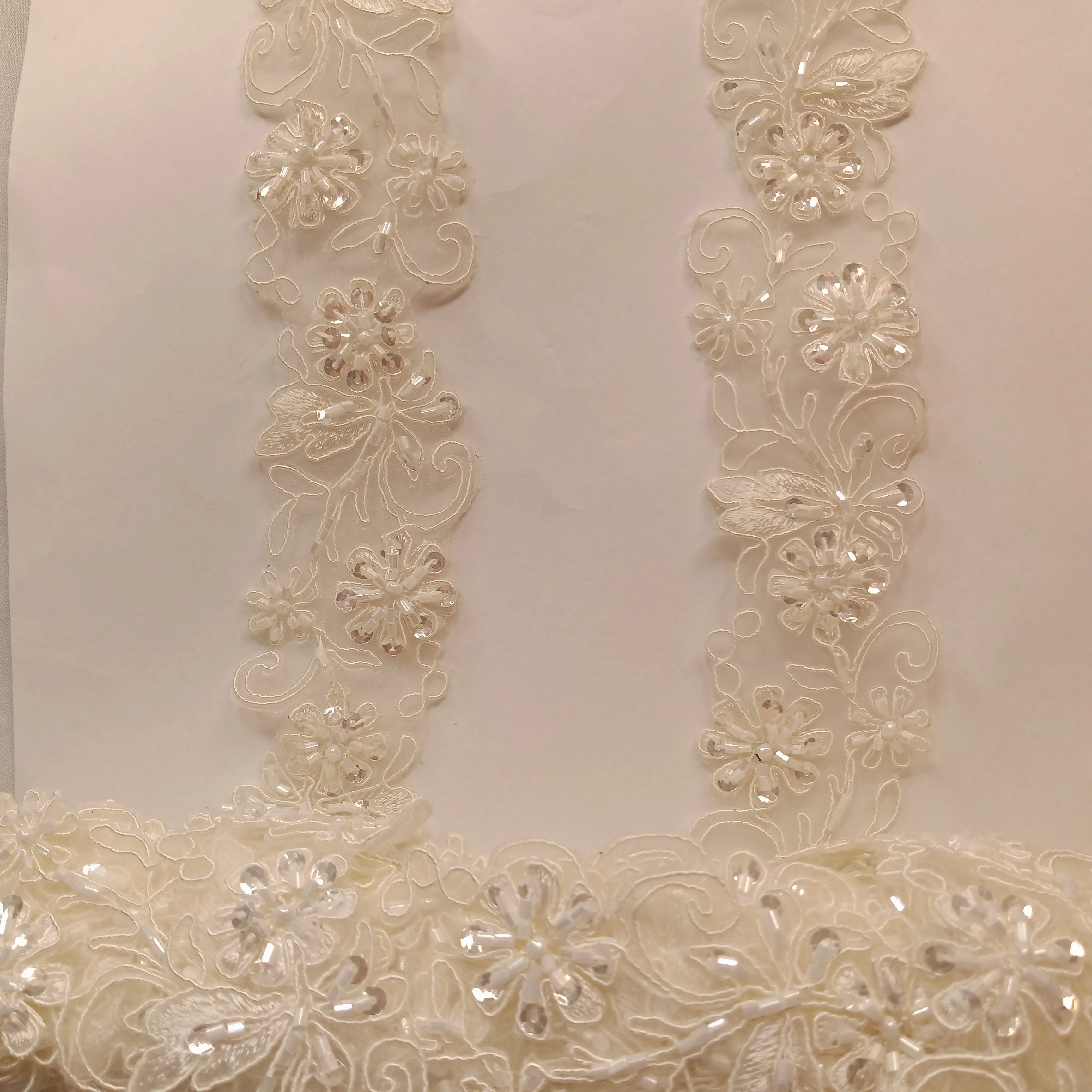 Beaded & Corded Lace Trimming Embroidered on 100% Polyester Organza  | Lace USA - 96283N-BP