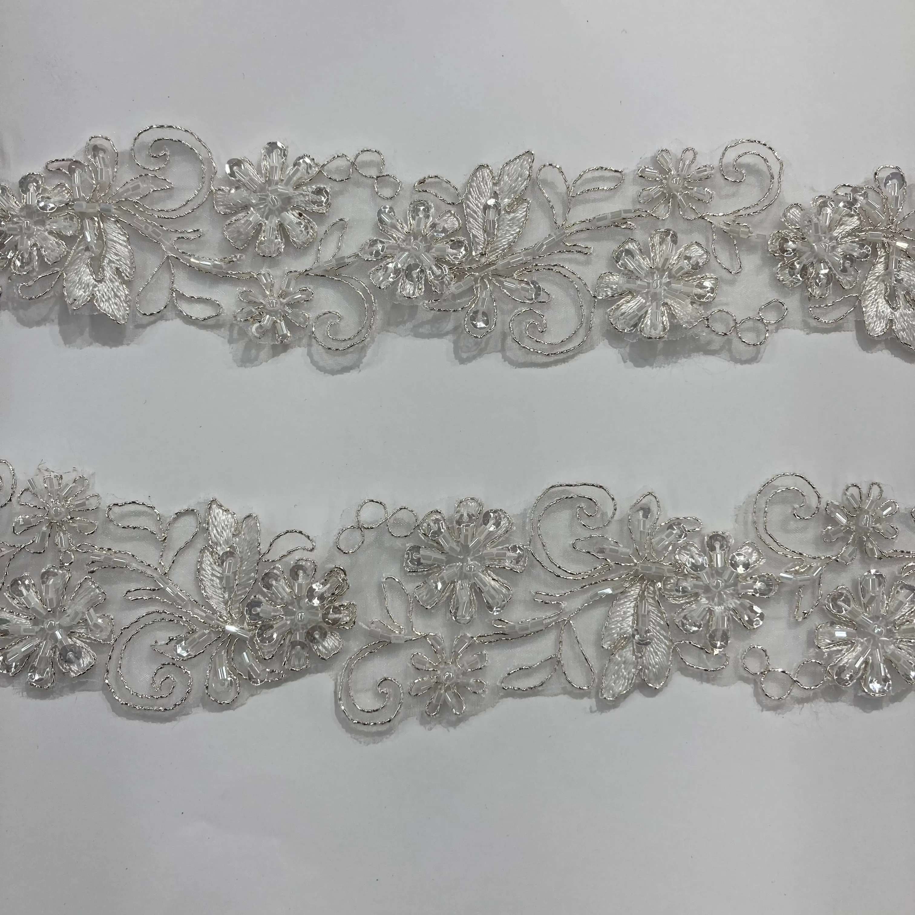 Beaded & Corded Lace Trimming Embroidered on 100% Polyester Organza  | Lace USA - 96283N-BP