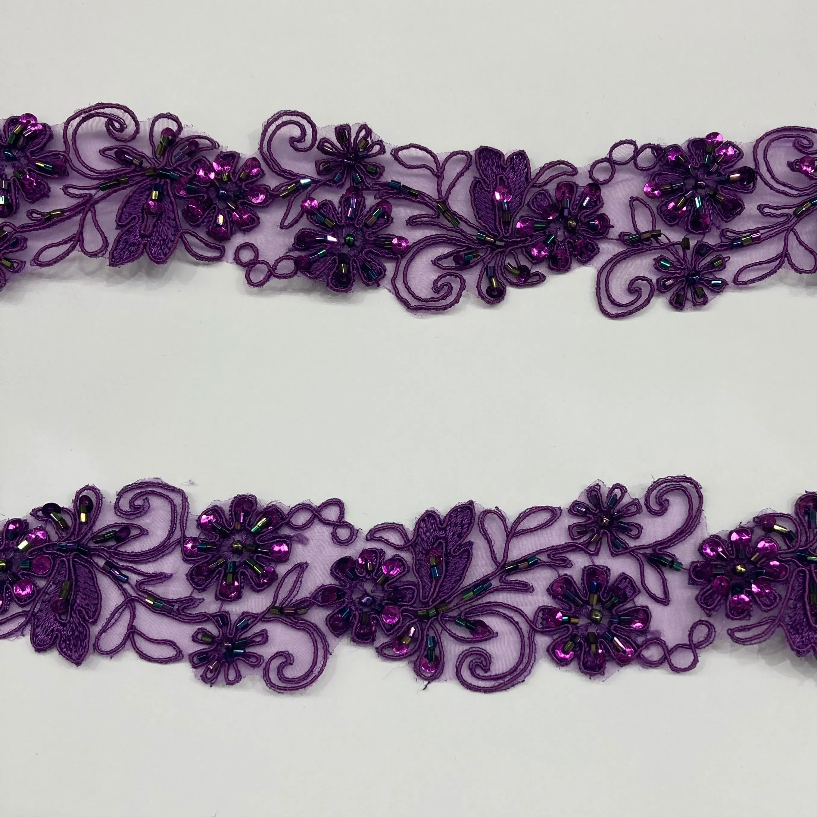 Beaded & Corded Lace Trimming Embroidered on 100% Polyester Organza  | Lace USA - 96283N-BP