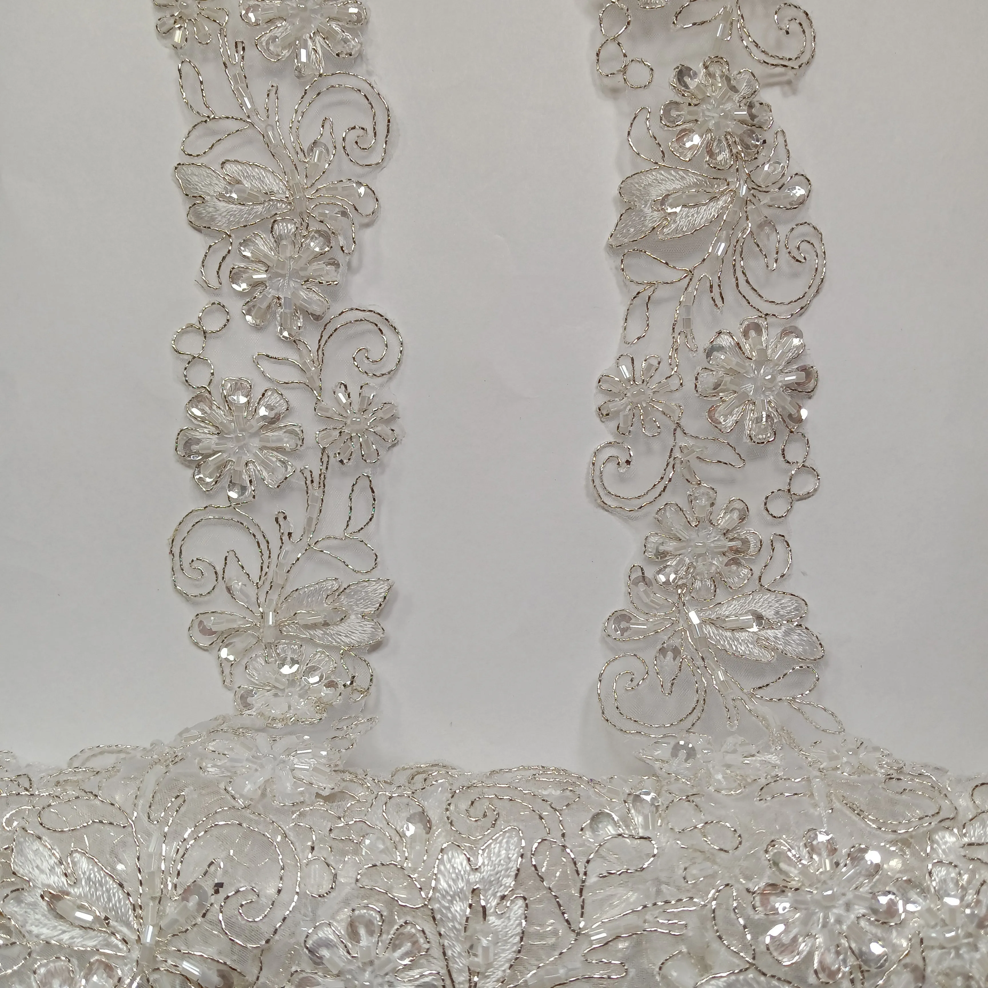 Beaded & Corded Lace Trimming Embroidered on 100% Polyester Organza  | Lace USA - 96283N-BP