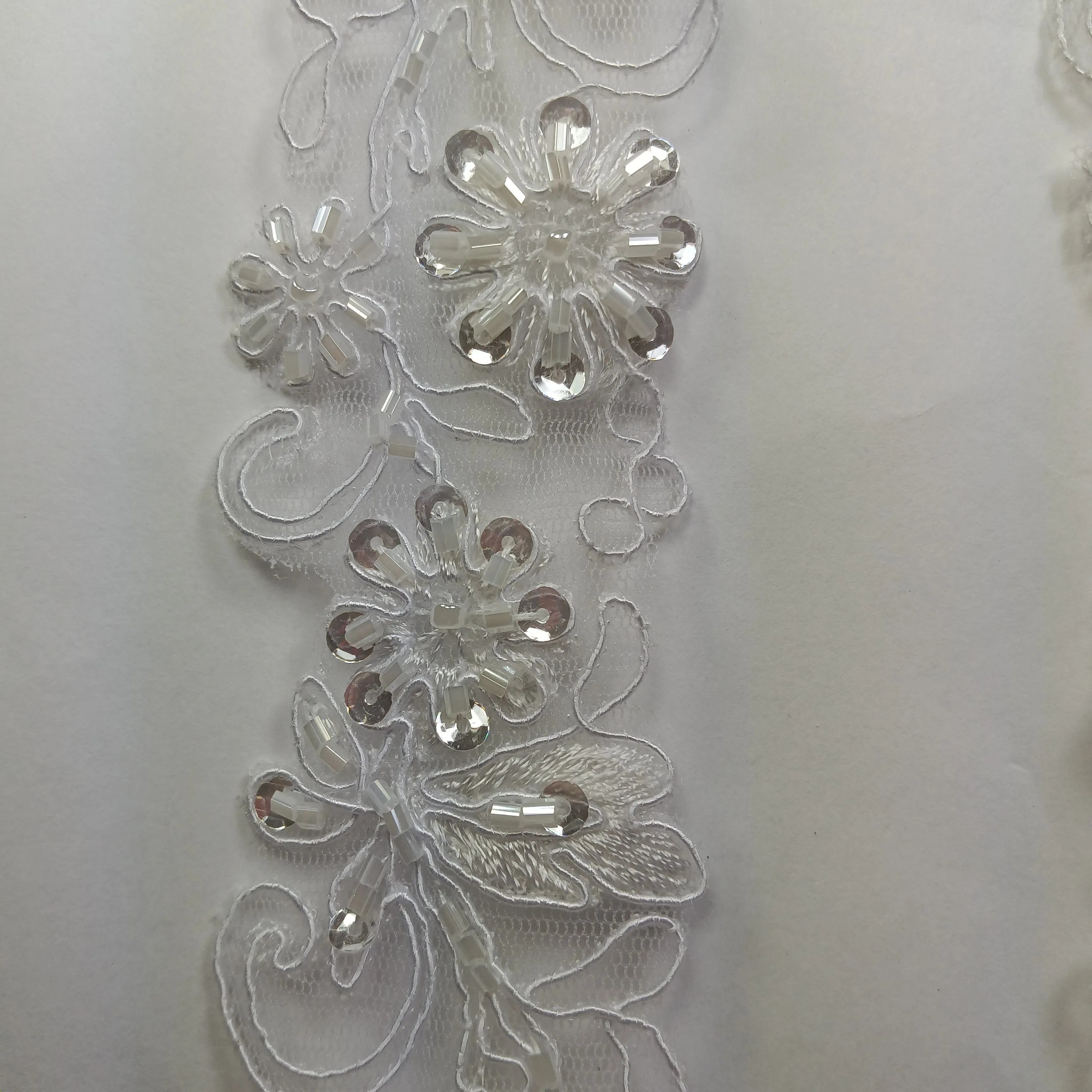 Beaded & Corded Lace Trimming Embroidered on 100% Polyester Organza  | Lace USA - 96283N-BP
