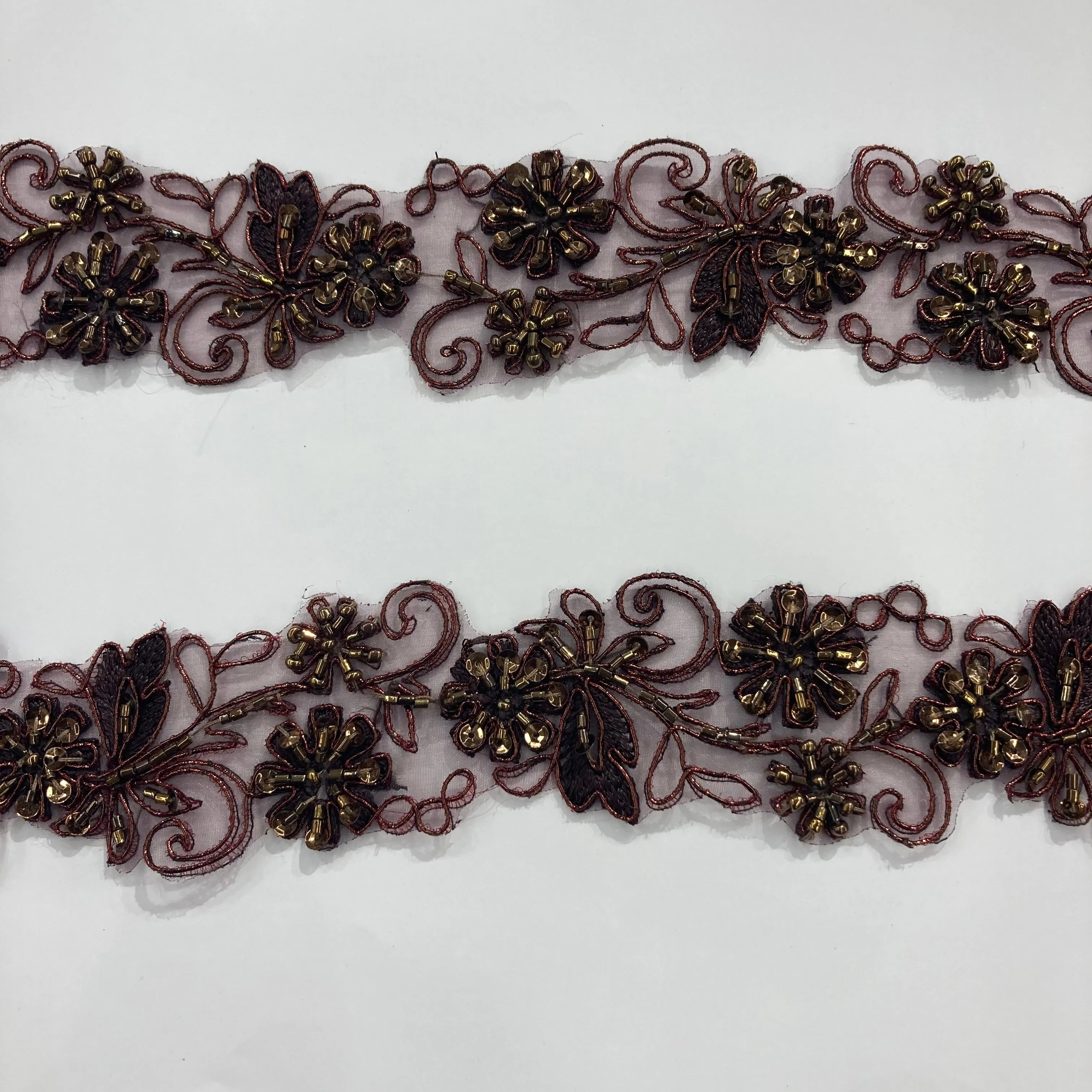 Beaded & Corded Lace Trimming Embroidered on 100% Polyester Organza  | Lace USA - 96283N-BP