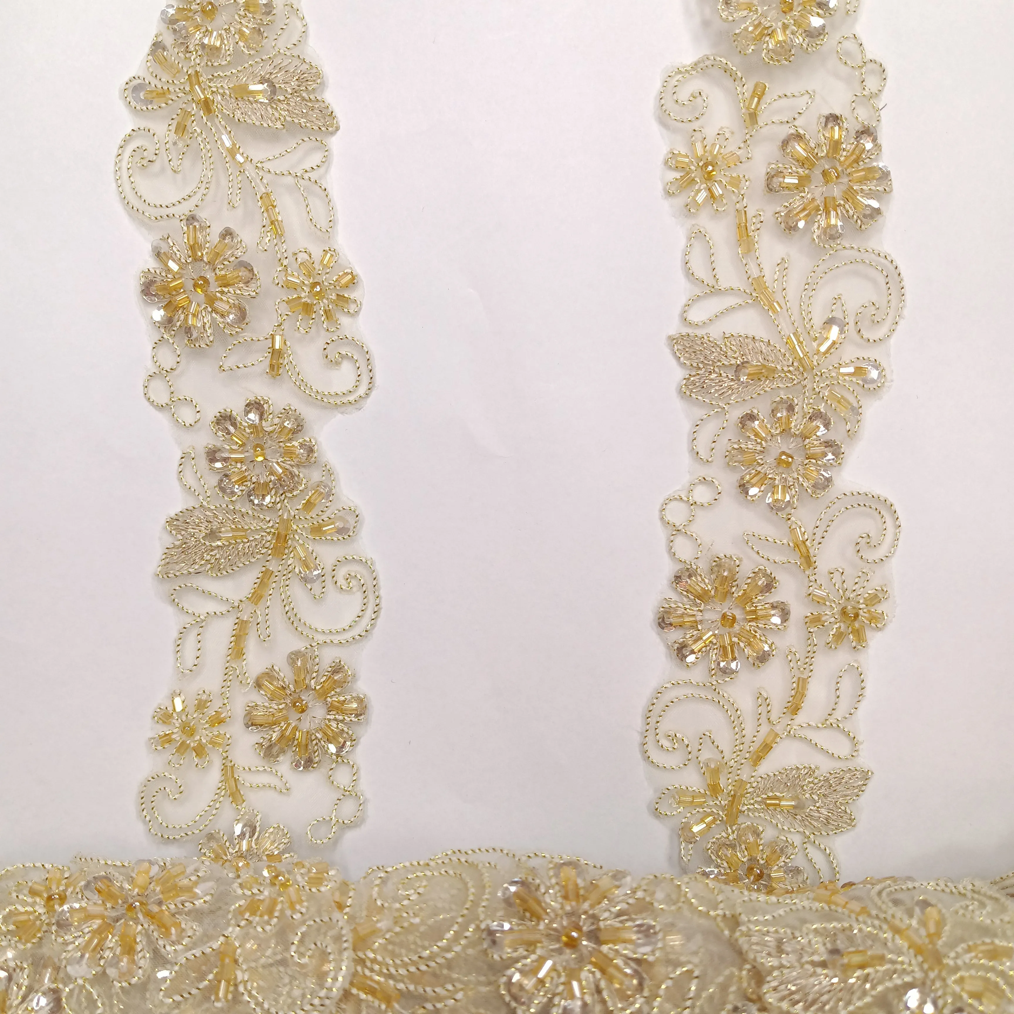 Beaded & Corded Lace Trimming Embroidered on 100% Polyester Organza  | Lace USA - 96283N-BP