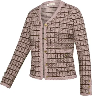 Belle Poque Women Cardigan Sweaters Tweed Pattern Jacket V Neck Sweater Blazer with Button for Fall Winter Spring