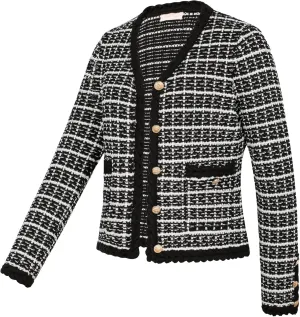 Belle Poque Women Cardigan Sweaters Tweed Pattern Jacket V Neck Sweater Blazer with Button for Fall Winter Spring