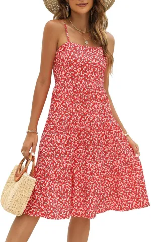 Berydress Womens Summer Dresses Spaghetti Strap Tiered Midi Dress Wedding Guest Ruffle Cotton Black Casual Beach Sun Dress