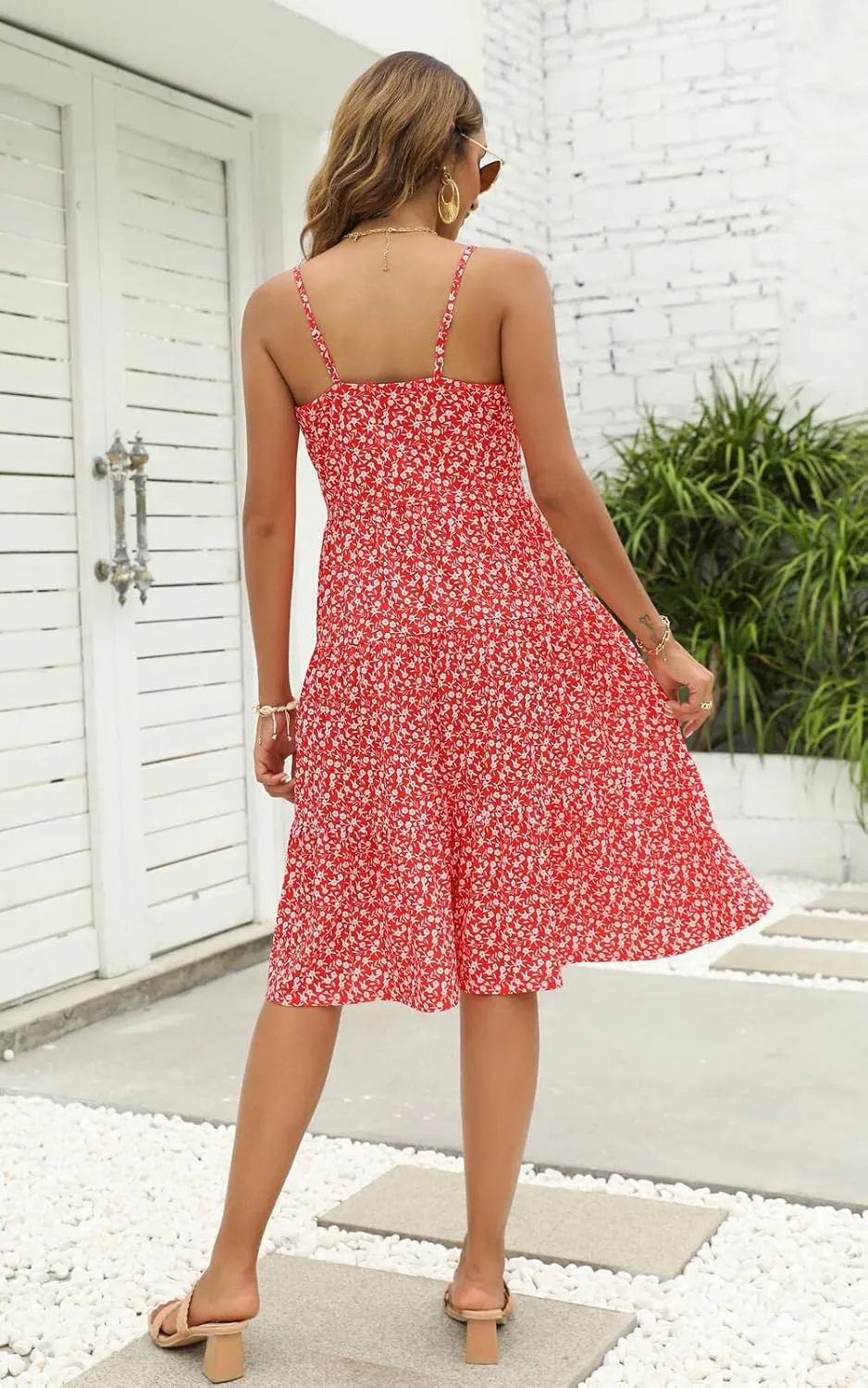 Berydress Womens Summer Dresses Spaghetti Strap Tiered Midi Dress Wedding Guest Ruffle Cotton Black Casual Beach Sun Dress
