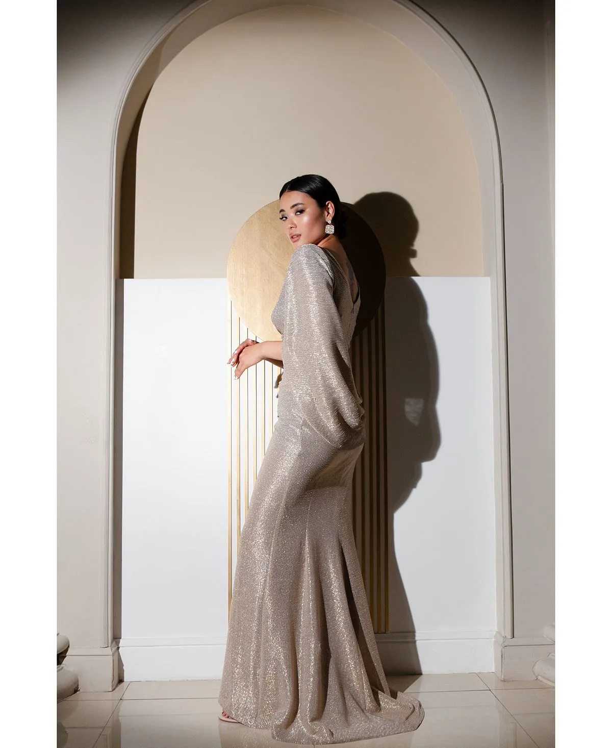 Betsy & Adam Metallic Cape Dress, Multi