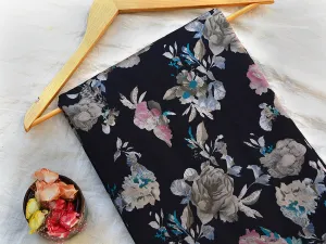 Black & Gray Floral Modal Premium Chanderi Silk Fabric