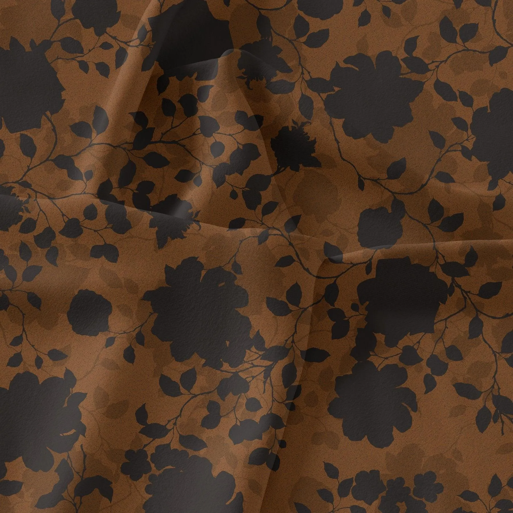 Black And Rustic Look Flower Digital Printed Fabric