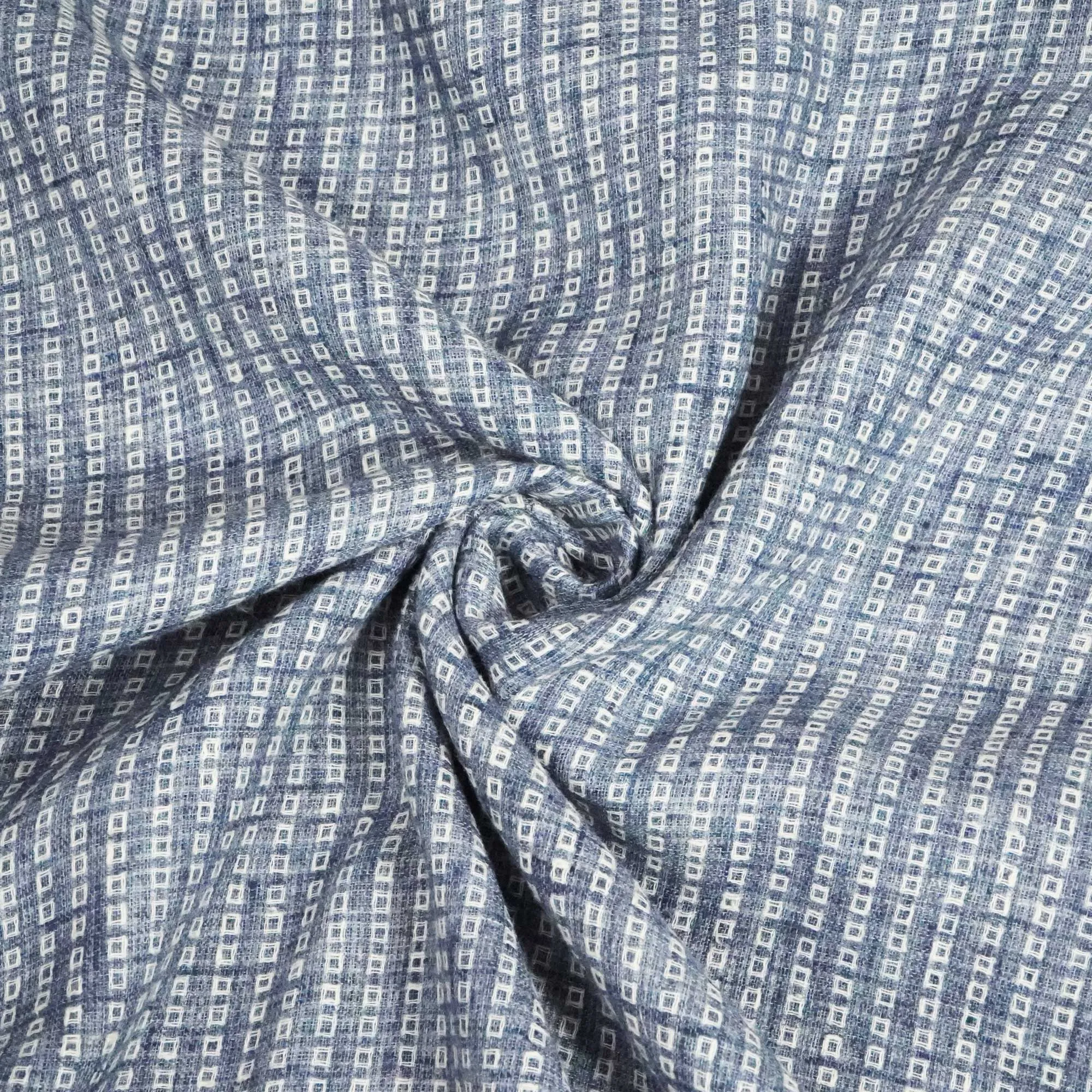 Blue & White Stripes Print Cotton Linen Handloom Fabric RS-24359