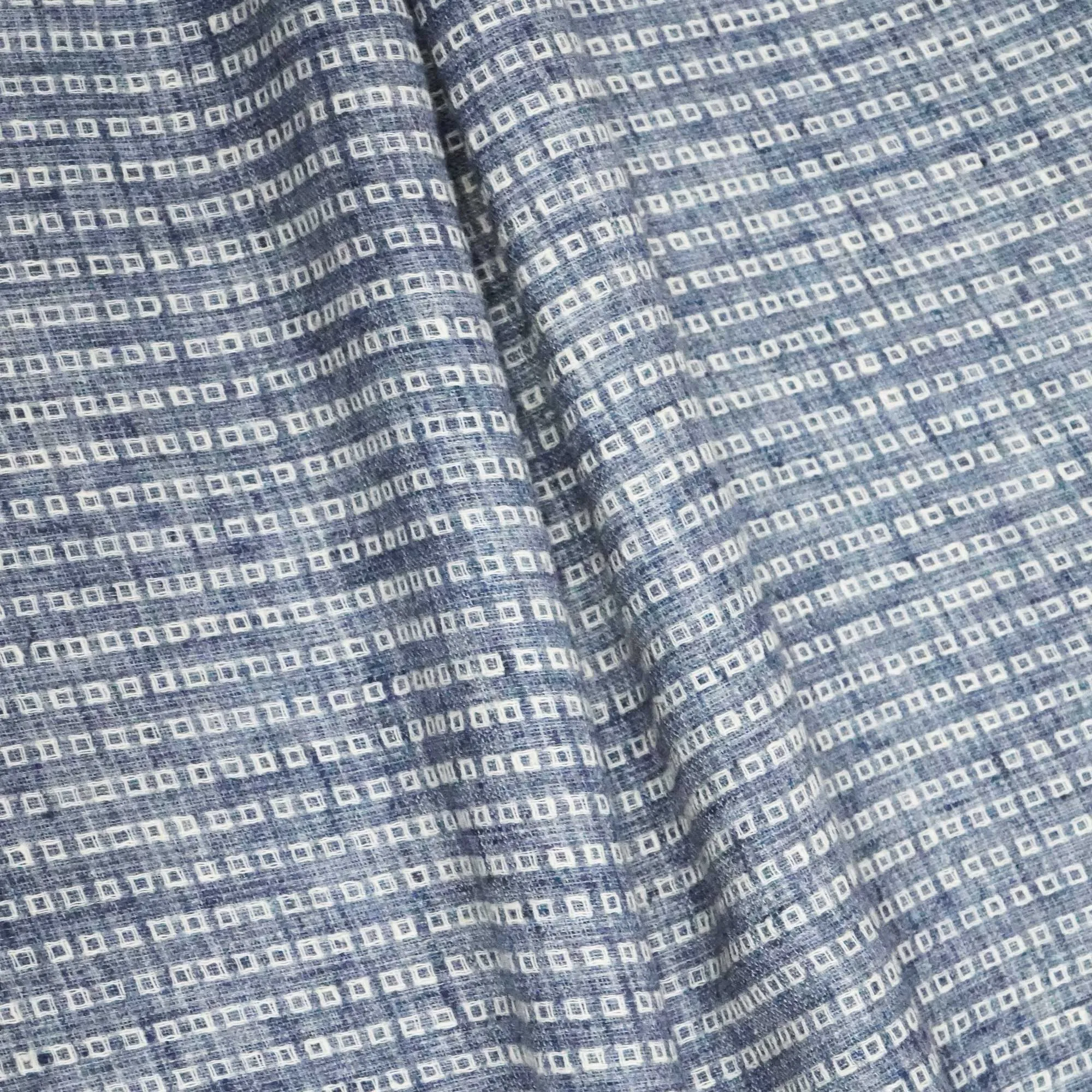 Blue & White Stripes Print Cotton Linen Handloom Fabric RS-24359